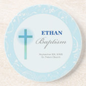 Blue Lace Boy Baptisme Zandsteen Onderzetter (Voorkant)