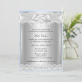 Blue Lace & Cross Baptism/Christening Invitation Kaart (Staand voorkant)