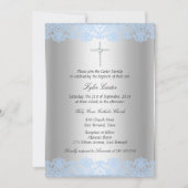 Blue Lace Cross Baptism/Christening Invitation Kaart (Voorkant)