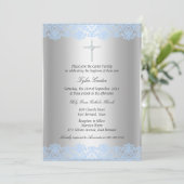 Blue Lace Cross Baptism/Christening Invitation Kaart (Staand voorkant)