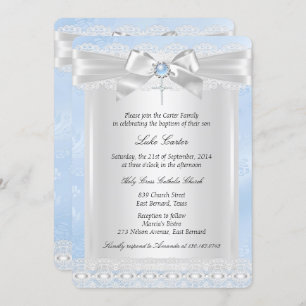 Blue Lace Cross Baptism Christening Kaart