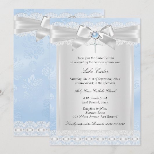 Blue Lace Cross Baptism Christening Kaart (Voorkant / Achterkant)