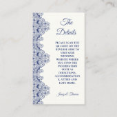 Blue Lace Elegant Wedding Details KAART Visitekaartje (Voorkant)