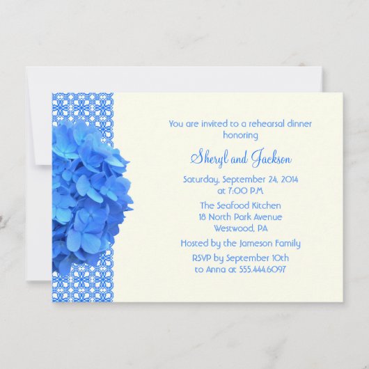 Blue Lace en Hydrangeas Rehearsal Dinner Kaart (Voorkant)