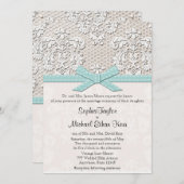 Blue  Lace en Pearls Glamor Wedding Kaart (Voorkant / Achterkant)