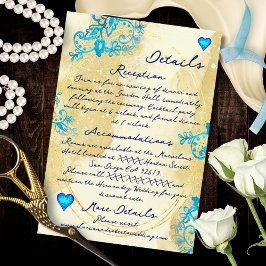 Blue Lace Heart Baroque Gold Mexican Wedding Informatiekaartje