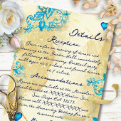 Blue Lace Heart Baroque Gold Mexican Wedding Informatiekaartje