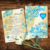 Blue Lace Heart Baroque Gold Mexican Wedding Informatiekaartje