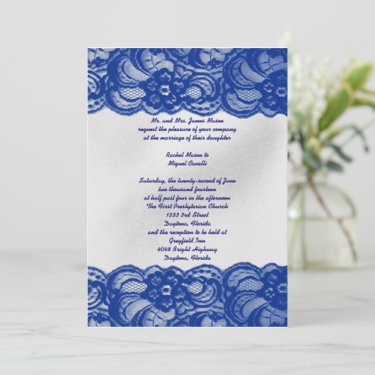 Blue Lace Invites Kaart (Staand voorkant)