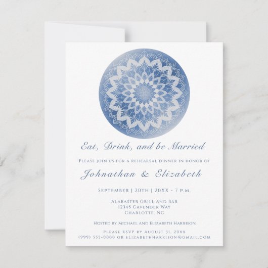 Blue Lace Mandala Rehearsal Dinner Kaart (Voorkant)