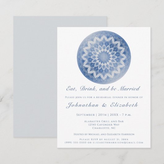 Blue Lace Mandala Rehearsal Dinner Kaart (Voorkant / Achterkant)