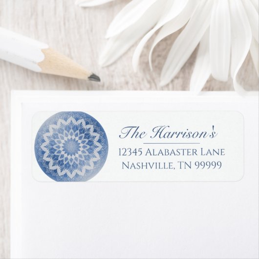 Blue Lace Mandala Wedding Address Etiket (Insitu)