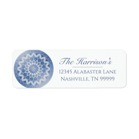 Blue Lace Mandala Wedding Address Etiket (Voorkant)