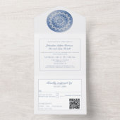 Blue Lace Mandala Wedding All In One Uitnodiging (Binnen)