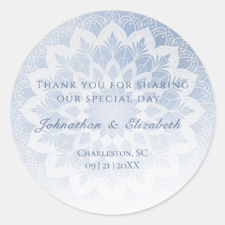 Blue Lace Mandala Wedding Favor Ronde Sticker