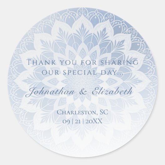 Blue Lace Mandala Wedding Favor Ronde Sticker (Voorkant)