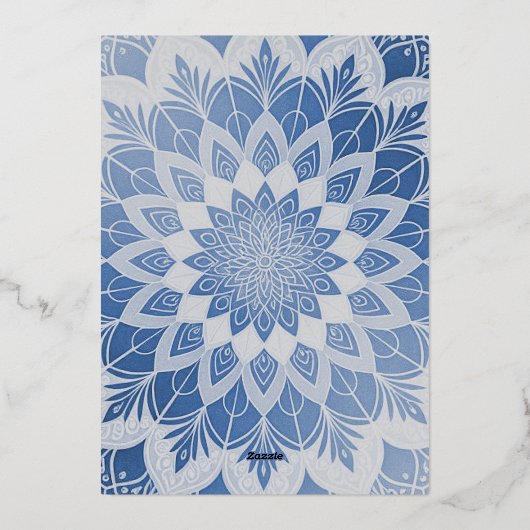 Blue Lace Mandala Wedding Folie Uitnodiging (Achterkant)