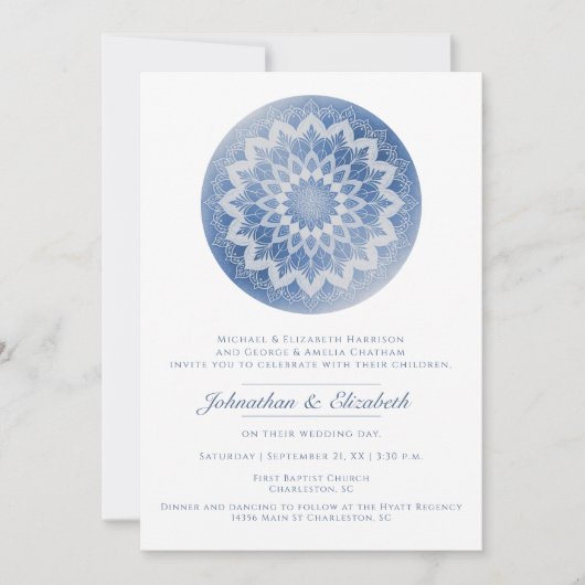 Blue Lace Mandala Wedding Kaart (Voorkant)