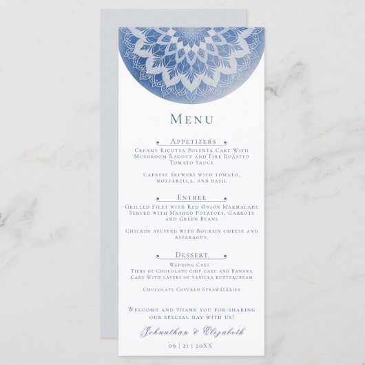 Blue Lace Mandala Wedding Menu (Voorkant / Achterkant)