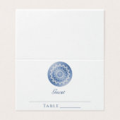 Blue Lace Mandala Wedding Place Card Kaart (Buitenkant ongevouwen)