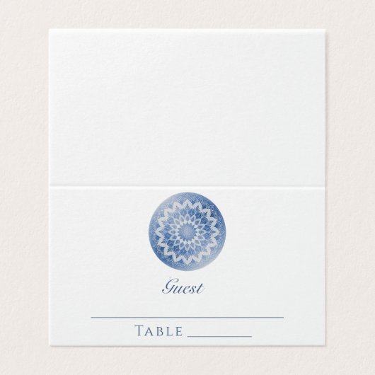 Blue Lace Mandala Wedding Place Card Kaart (Buitenkant ongevouwen)