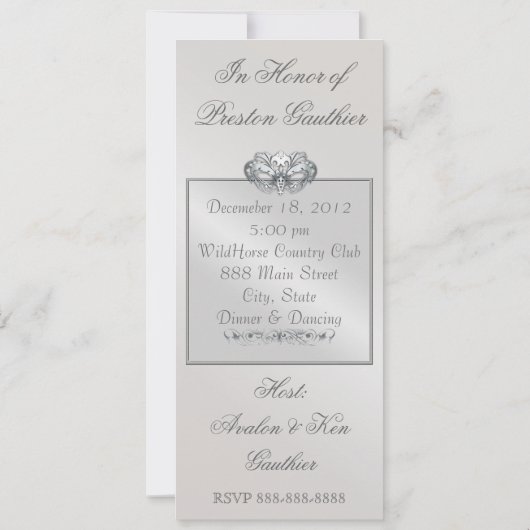 Blue Lace Masquerade Silver 50th Birthday Kaart (Achterkant)