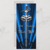 Blue Lace Masquerade Silver 50th Birthday Kaart (Voorkant / Achterkant)