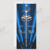 Blue Lace Masquerade Silver 50th Birthday Kaart (Voorkant)