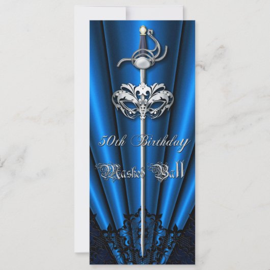 Blue Lace Masquerade Silver 50th Birthday Kaart (Voorkant)