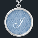 Blue Lace Monogram Sterling Silver Ketting<br><div class="desc">Mooie Lace Sterling Silver Ketting - achtergrond kleur kan worden veranderd. Geweldig als huwelijksgunst,  huwelijksgeschenk,  verjaardagscadeau of vakantiegift.</div>