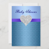 Blue Lace Pattern Diamond Heart Baby shower Invite Kaart (Voorkant)
