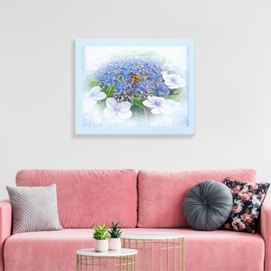 Blue Lace Pet Hydrangea Flowers Canvas Afdruk (Insitu (Woonkamer))