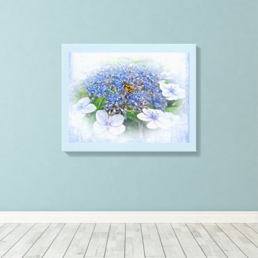 Blue Lace Pet Hydrangea Flowers Canvas Afdruk (Insitu (Houten vloer))
