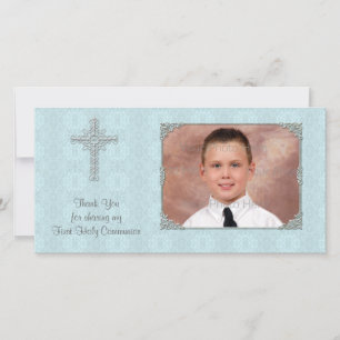 Blue Lace Religious Photo Card Bedankkaart