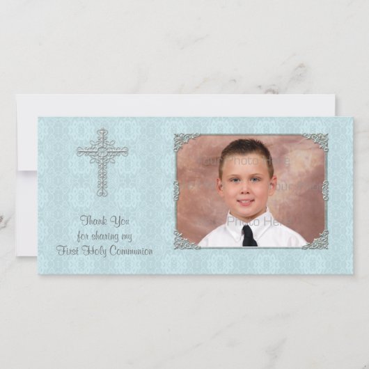 Blue Lace Religious Photo Card Bedankkaart (Voorkant)