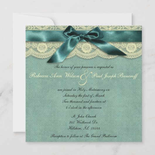 Blue Lace Vintage Wedding Invitation Kaart (Voorkant)
