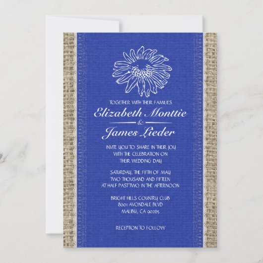Blue  Lace Wedding Invitations Kaart (Voorkant)