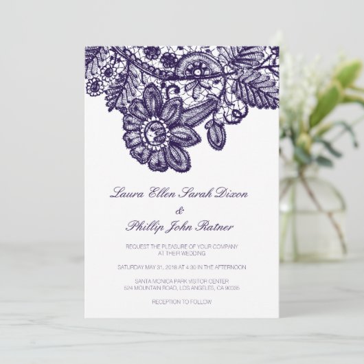 Blue Lace Wedding Uitnodiging (Staand voorkant)