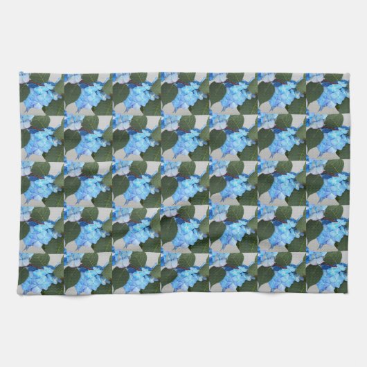 Blue Lacecap Hydrangea Floral Pattern Theedoek (Horizontaal)