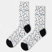 Blue Lacrosse Sticks and Hearts Pattern Socks Sokken (Links)