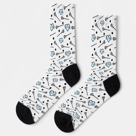Blue Lacrosse Sticks and Hearts Pattern Socks Sokken (Links)