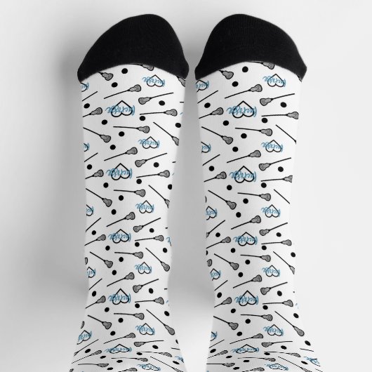 Blue Lacrosse Sticks and Hearts Pattern Socks Sokken (Top)