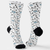 Blue Lacrosse Sticks and Hearts Pattern Socks Sokken (Gebogen)