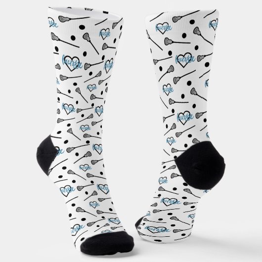 Blue Lacrosse Sticks and Hearts Pattern Socks Sokken (Gebogen)