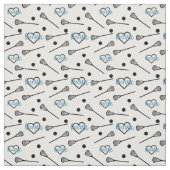 Blue Lacrosse Sticks and Hearts Pattern Stof (Swatch)