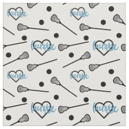 Blue Lacrosse Sticks and Hearts Pattern Stof