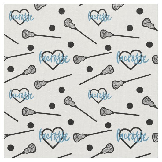 Blue Lacrosse Sticks and Hearts Pattern Stof (Close Up)