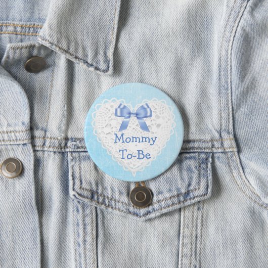 Blue Lacy Mom-to-Be Baby shower Button (In situ)