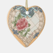 Blue Lacy Ribbon Heart-ornament Keramisch Ornament (Rechts)