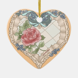 Blue Lacy Ribbon Heart-ornament Keramisch Ornament
